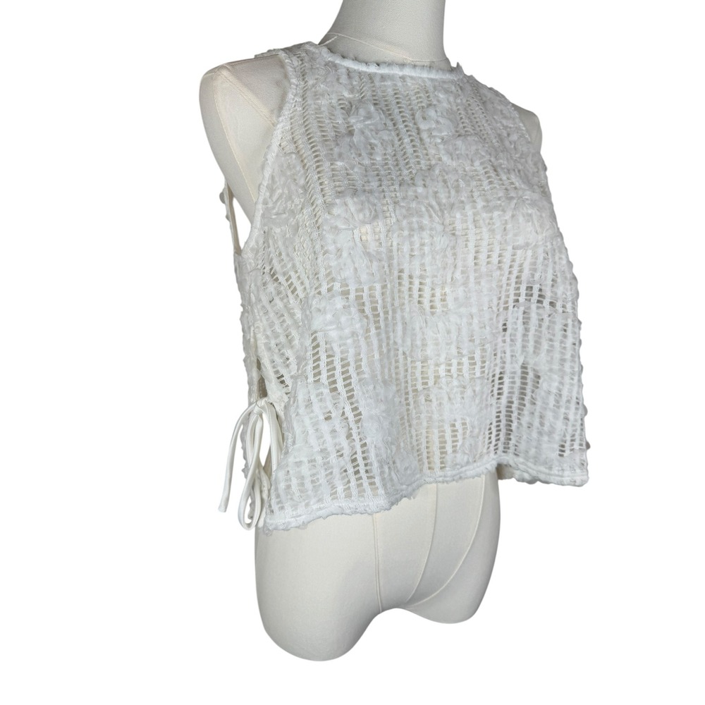 Vero Moda White Textured Open Weave Texture Sleeveless Crop Top XS Boho Festival